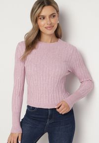 Born2be - Jasnoróżowy Sweter z Wiskozą Ozdobiony Tłoczeniem Savinia. Okazja: na spotkanie biznesowe, na co dzień. Kolor: różowy. Materiał: wiskoza. Wzór: aplikacja. Styl: biznesowy, casual, elegancki #5