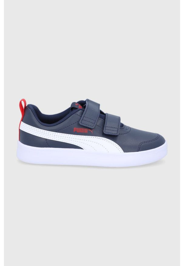 Puma buty dziecięce kolor granatowy. Nosek buta: okrągły. Zapięcie: rzepy. Kolor: niebieski. Materiał: guma