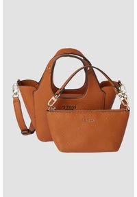 Guess - GUESS Brązowa torebka damska Calista 2 w 1 Mini. Kolor: brązowy. Styl: elegancki, casual