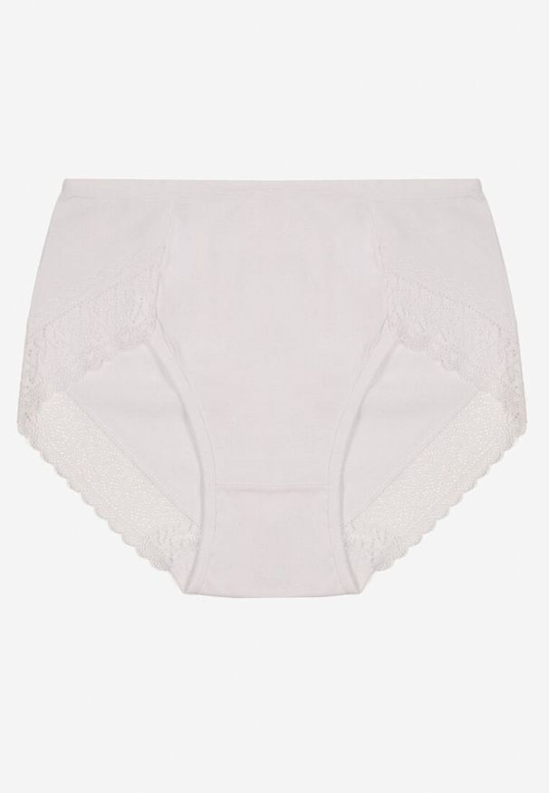 Renee - Białe Bawełniane Majtki Figi Zdobione Koronką Idilene. Kolekcja: plus size. Kolor: biały. Materiał: koronka, bawełna. Wzór: koronka, aplikacja