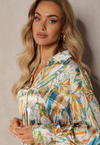 Renee - Pomarańczowo-Beżowa Klasyczna Koszula z Guzikami z Przedłużonymi Mankietami Keirania. Kolor: pomarańczowy. Styl: klasyczny #3