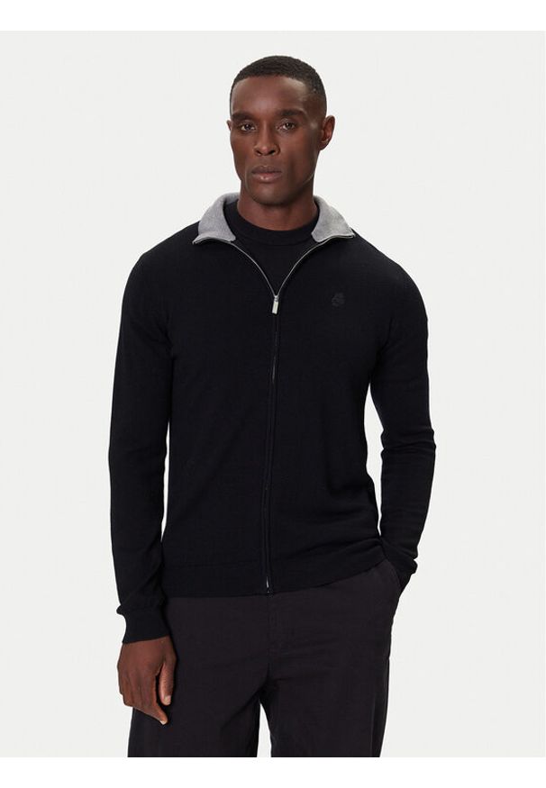 Karl Lagerfeld - KARL LAGERFELD Kardigan 655004 554399 Czarny Slim Fit. Typ kołnierza: dekolt w karo. Kolor: czarny. Materiał: wełna