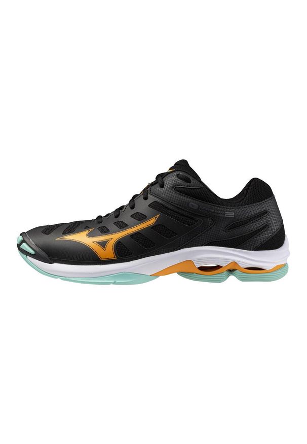 Mizuno - MIZUNO WAVE VOLTAGE 2 Black/Tangelo AW25. Materiał: skóra. Szerokość cholewki: normalna. Model: Mizuno Wave. Sport: siatkówka