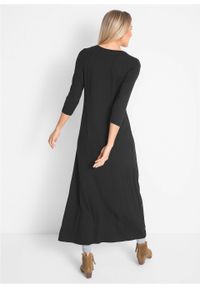 Długa sukienka ze stretchem, o linii litery A, rękawy 3/4 bonprix czarny. Kolor: czarny. Długość: maxi #5