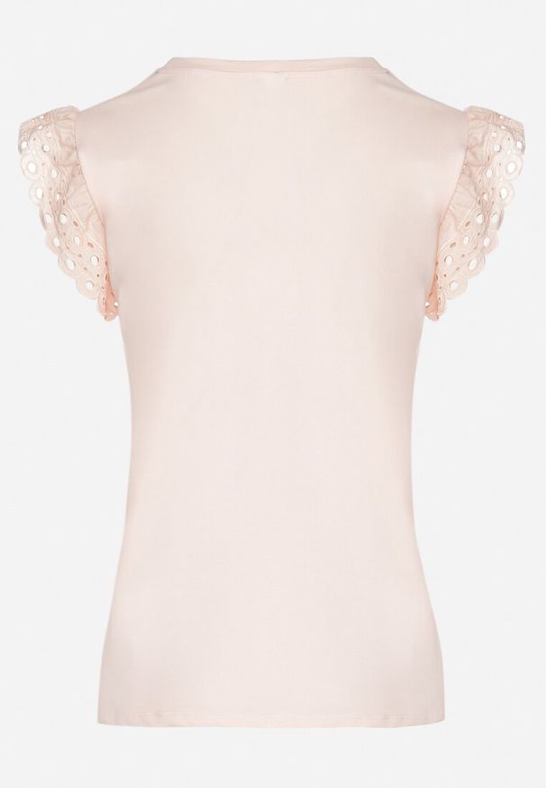 Born2be - Jasnoróżowa Bluzka z Bawełny z Ażurowymi Falbankami Zamiast Rękawów Vodelia. Typ kołnierza: kołnierz z falbankami. Kolor: różowy. Materiał: bawełna. Wzór: ażurowy