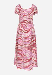 Born2be - Ciemnoróżowa Rozkloszowana Sukienka z Wiskozą i Bawełną Wykończona Gumką na Plecach Dimillia. Okazja: na co dzień. Kolor: różowy. Materiał: wiskoza, bawełna. Sezon: lato. Styl: casual, elegancki #3