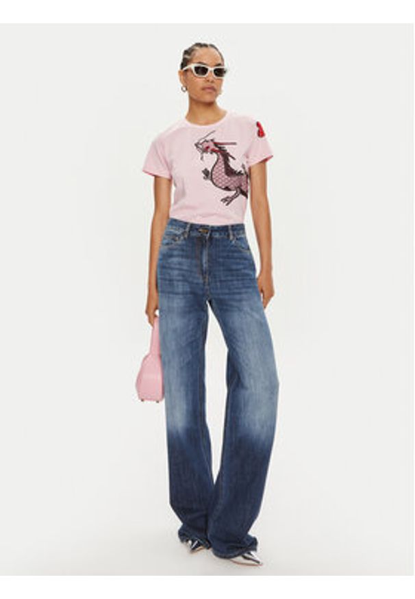 Pinko T-Shirt Quentin 100535 A1QT Różowy Regular Fit. Kolor: różowy. Materiał: bawełna