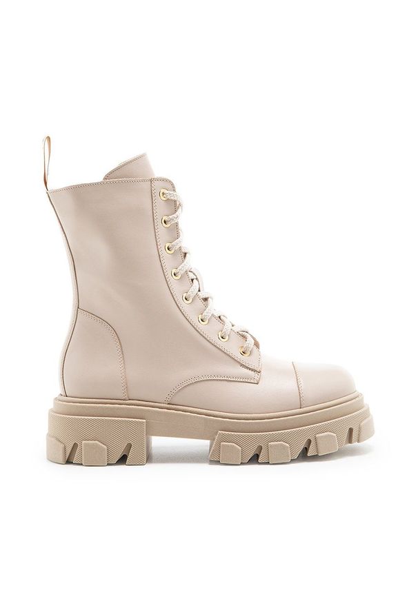 Charles Footwear workery skórzane Keiss damskie kolor beżowy na platformie. Nosek buta: okrągły. Kolor: beżowy. Materiał: skóra. Obcas: na platformie