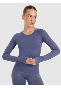 4f - 4F Longsleeve slim do jogi i pilatesu szybkoschnący damski - granatowy XS/S. Kolor: niebieski. Materiał: prążkowany, dzianina, materiał, syntetyk, włókno. Długość rękawa: długi rękaw. Sport: joga i pilates