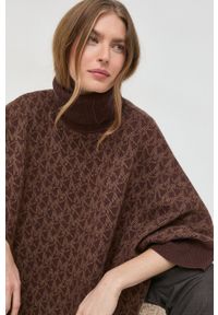 MICHAEL Michael Kors poncho z domieszką wełny kolor brązowy lekkie. Kolor: brązowy. Materiał: wełna #5