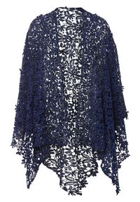 bonprix - Letnie poncho. Kolor: niebieski. Materiał: koronka. Wzór: kwiaty, koronka. Sezon: lato #1