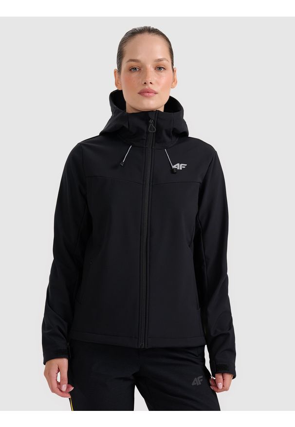 4f - 4F Kurtka softshell wiatroodporna membrana 8000 damska - czarna XXL. Kolor: czarny. Materiał: softshell. Technologia: Primaloft. Sport: turystyka piesza, wspinaczka