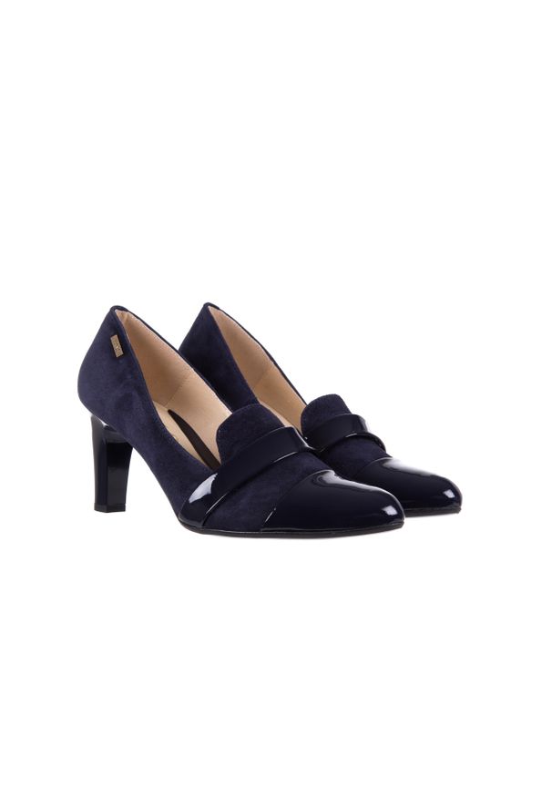 Czółenka Bayla-097 LZ6980-816 Granat, Skóra naturalna. Kolor: niebieski. Materiał: skóra. Szerokość cholewki: normalna. Obcas: na słupku. Styl: klasyczny, elegancki