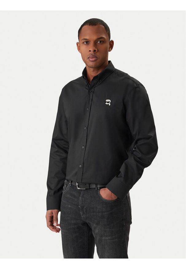 Karl Lagerfeld - KARL LAGERFELD Koszula 605912 561600 Czarny Regular Fit. Typ kołnierza: dekolt w karo. Kolor: czarny. Materiał: bawełna