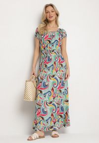 Born2be - Jasnozielona Bawełniana Sukienka z Abstrakcyjnym Wzorem i Gumką w Pasie Orralisa. Okazja: na co dzień. Kolor: zielony. Materiał: bawełna. Typ sukienki: rozkloszowane, proste. Styl: klasyczny, casual, elegancki #5