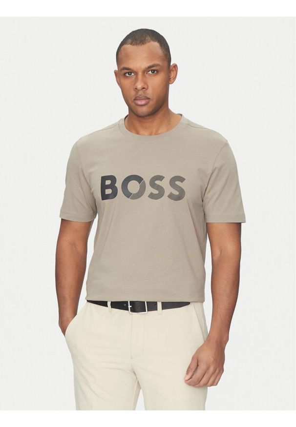 BOSS T-Shirt Tape Logo 50530990 Zielony Regular Fit. Kolor: zielony. Materiał: bawełna