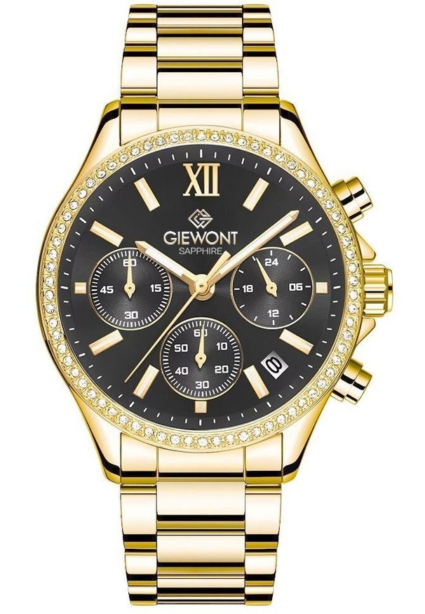 Zegarek Giewont Zegarek Damski Giewont Sapphire Złoto Czarny GW3670-B3. Kolor: czarny, złoty, wielokolorowy
