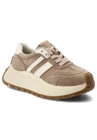 Sneakersy damskie S.Barski, cholewka skóra naturalna zamszowa kontrastowe panele wiązanie klasyczne fason niski zaokrąglony nosek masywna wizualnie p. Kolor: beżowy. Materiał: zamsz, skóra. Szerokość cholewki: normalna. Styl: klasyczny #3