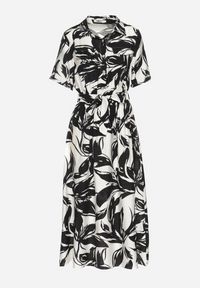 Born2be - Czarna Wiskozowa Sukienka o Koszulowym Kroju z Wiązanym Paskiem Uloanna. Okazja: na co dzień. Kolor: czarny. Materiał: wiskoza. Długość rękawa: krótki rękaw. Wzór: aplikacja. Typ sukienki: koszulowe. Styl: casual, elegancki, klasyczny #4