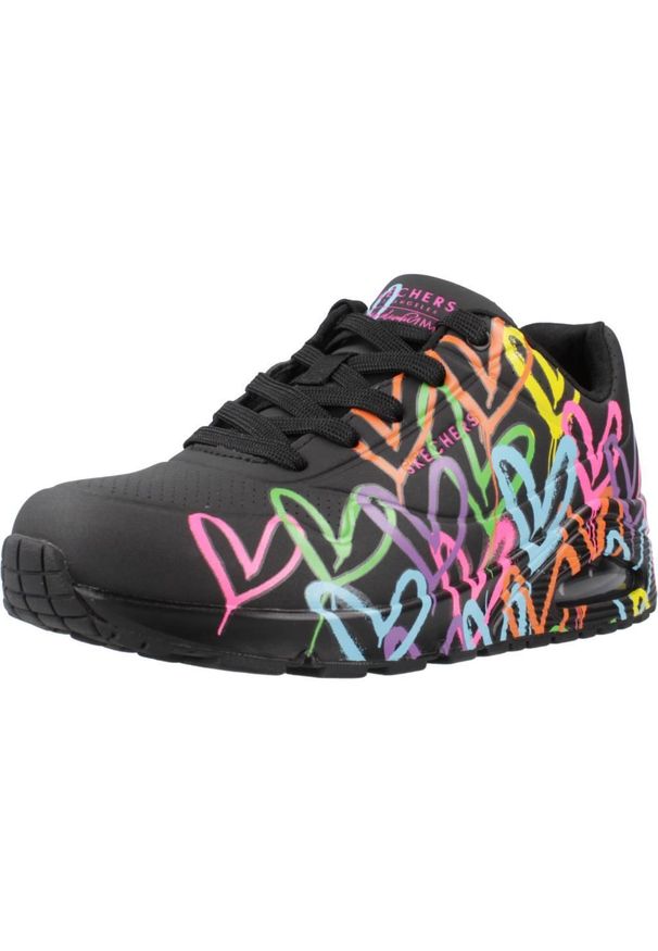 skechers - Buty do chodzenia damskie Skechers Uno Highlight Lovei. Okazja: na co dzień. Zapięcie: sznurówki. Kolor: czarny. Materiał: syntetyk, materiał. Szerokość cholewki: normalna. Sport: turystyka piesza