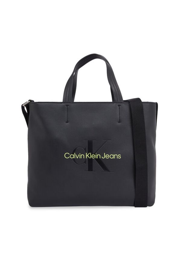 Calvin Klein Jeans Torebka Sculpted Mini Slim Tote26 Mono K60K611547 Czarny. Kolor: czarny. Materiał: skórzane