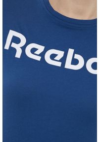 Reebok T-shirt sportowy TE Graphic Tee Reebok H51871. Kolor: niebieski. Materiał: dzianina. Długość rękawa: krótki rękaw. Długość: krótkie. Styl: sportowy