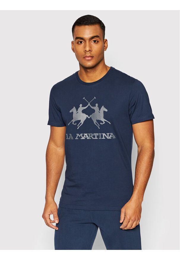 La Martina T-Shirt CCMR05 JS206 Granatowy Regular Fit. Kolor: niebieski. Materiał: bawełna