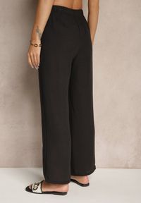 Renee - Czarne Spodnie High Waist z Szeroką Nogawką i Gumką w Pasie Mirarena. Okazja: na co dzień, na spotkanie biznesowe, do pracy. Stan: podwyższony. Kolor: czarny. Styl: biznesowy, elegancki, casual