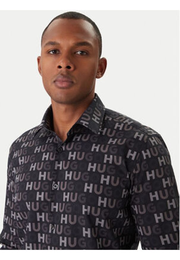 Hugo - HUGO Koszula Ermo 50555775 Czarny Casual Fit. Okazja: na co dzień. Kolor: czarny. Materiał: bawełna. Styl: casual