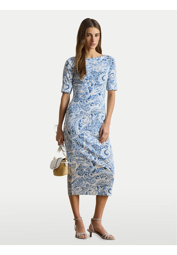 Lauren Ralph Lauren - LAUREN RALPH LAUREN Sukienka codzienna 200B22023001 Niebieski jasny Slim Fit. Okazja: na co dzień. Kolor: niebieski. Materiał: bawełna. Typ sukienki: proste. Styl: casual