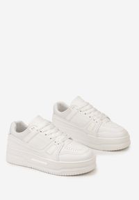 Renee - Białe Sneakersy ze Wstawkami z Ekozamszu na Grubej Podeszwie Anecta. Kolor: biały. Materiał: jeans. Wzór: nadruk #3