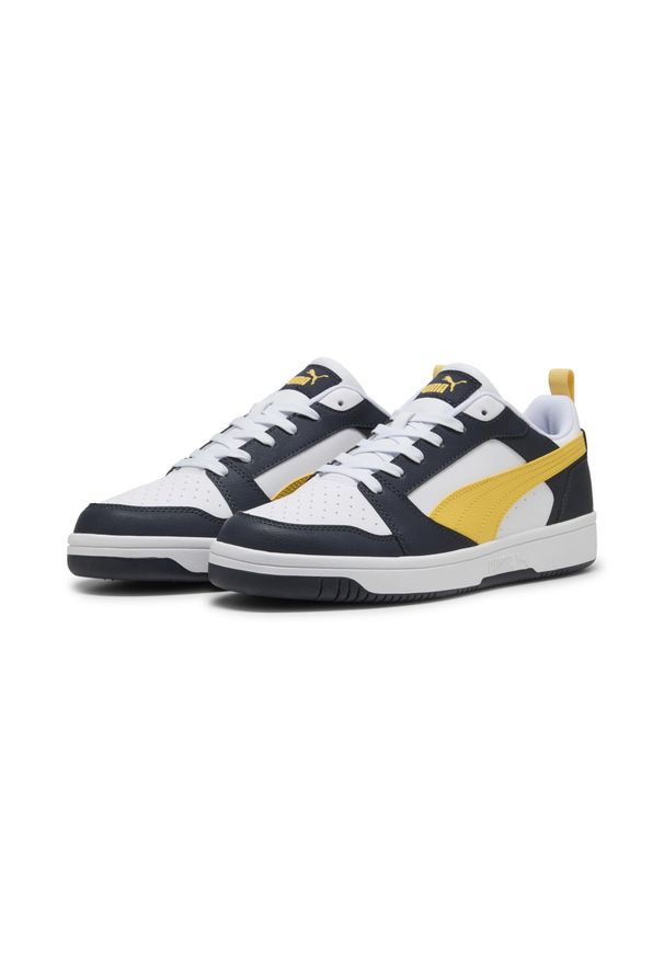 Puma - Sneakersy Rebound V6 Low PUMA New Navy Sunny Yellow White Blue. Kolor: niebieski, wielokolorowy, żółty. Sport: turystyka piesza, koszykówka