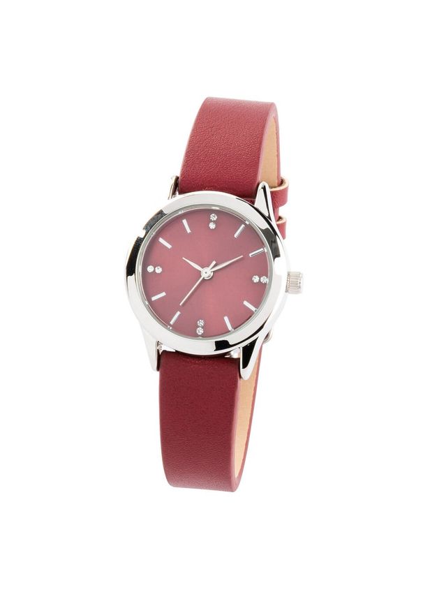 Zegarek na rękę bonprix bordowo-srebrny kolor. Kolor: czerwony. Styl: elegancki
