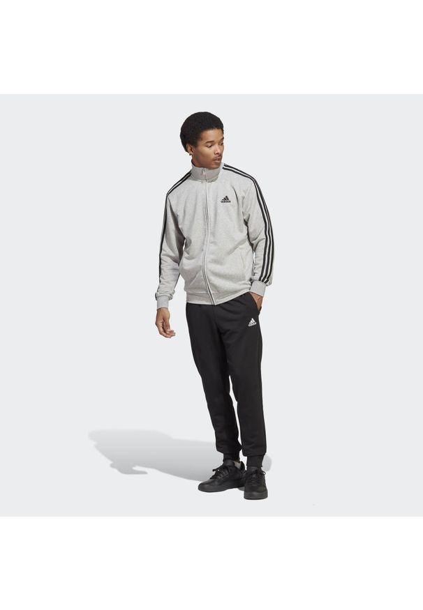 Adidas - Basic 3-Stripes French Terry Track Suit. Kolor: wielokolorowy, szary, czarny. Materiał: dresówka, materiał. Sport: piłka nożna