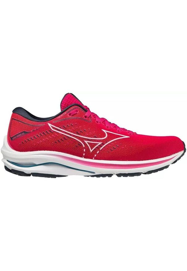 Buty do biegania damskie Mizuno Wave Rider 25. Kolor: czerwony, wielokolorowy, różowy. Materiał: guma, materiał, tkanina, syntetyk. Model: Mizuno Wave