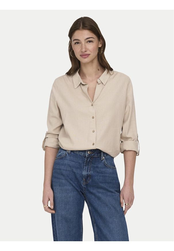 only - ONLY Koszula Goa 15363991 Beżowy Loose Fit. Kolor: beżowy. Materiał: wiskoza, len