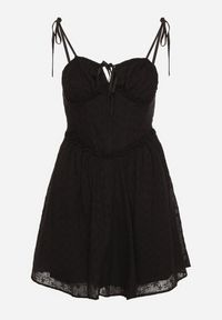 Born2be - Czarna Bawełniana Sukienka Vices w Rustykalnym Stylu z Haftem i Wiązaniem Natifrene. Okazja: na co dzień. Typ kołnierza: dekolt gorset. Kolor: czarny. Materiał: bawełna. Wzór: haft. Typ sukienki: proste, gorsetowe. Styl: klasyczny, casual, elegancki #7