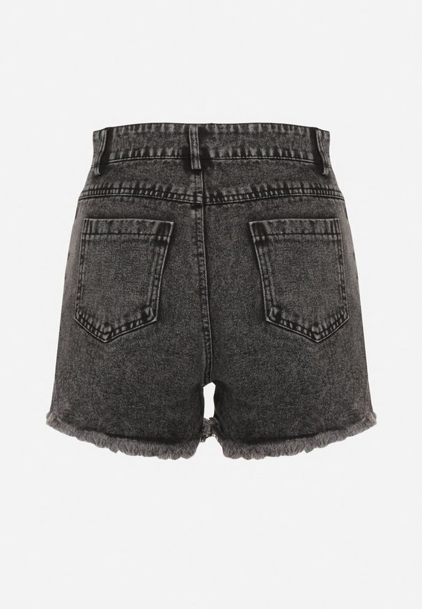 Born2be - Czarne Bawełniane Szorty Jeansowe z Wysokim Stanem i Cyrkoniami Noemelba. Okazja: na co dzień. Stan: podwyższony. Kolor: czarny. Materiał: jeans, bawełna. Wzór: aplikacja. Styl: klasyczny, casual