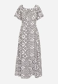 Born2be - Czarno-Biała Rozkloszowana Sukienka z Bawełną i Abstrakcyjnym Wzorem Ldivoria. Okazja: na spacer, na imprezę. Kolor: czarny. Materiał: bawełna. Styl: elegancki #4