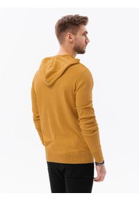 Ombre Clothing - Męska bluza dzianinowa z kapturem - musztardowa V4 B1532 - XXL. Typ kołnierza: kaptur. Kolor: żółty. Materiał: dzianina #5