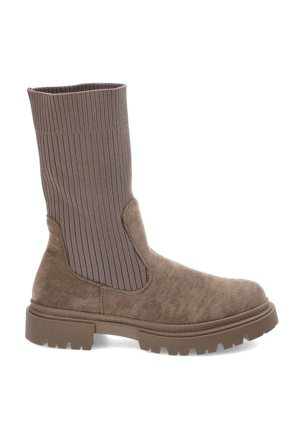 Szare Botki Filippo Modne Jesienne Buty Damskie. Okazja: na uczelnię, na spacer. Zapięcie: bez zapięcia. Kolor: szary. Szerokość cholewki: normalna. Materiał: materiał. Sezon: jesień. Obcas: na obcasie. Styl: elegancki. Wysokość obcasa: niski