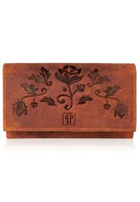 Portfel damski skórzany PAOLO PERUZZI pomarańczowy T-44-OR. Kolor: pomarańczowy. Materiał: skóra. Wzór: kwiaty #1