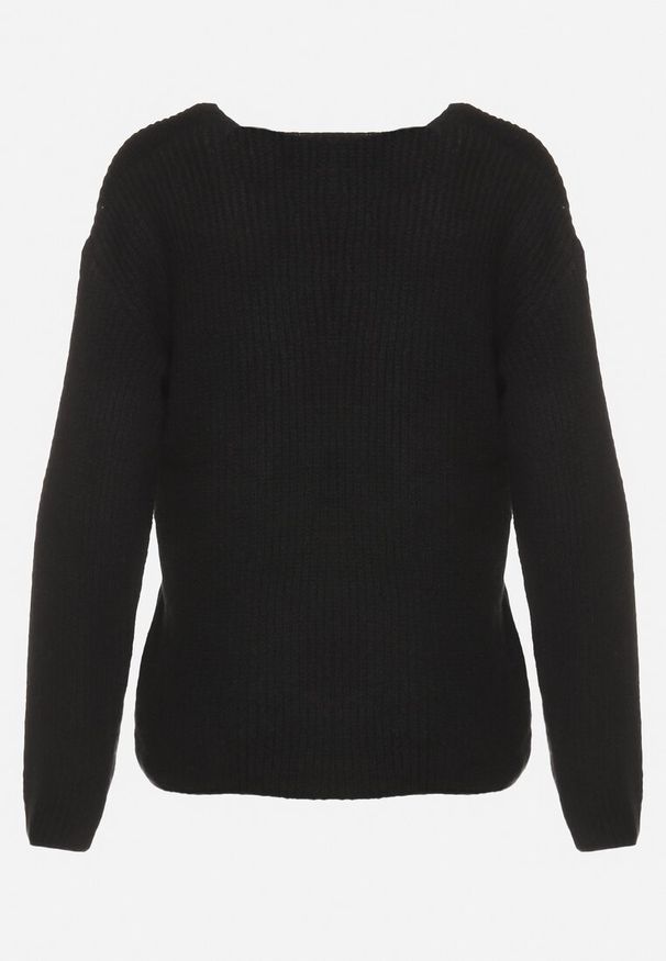 Born2be - Czarny Klasyczny Sweter z Dekoltem w Serek Eloma. Okazja: na co dzień. Typ kołnierza: dekolt w serek. Kolor: czarny. Materiał: jeans. Styl: klasyczny