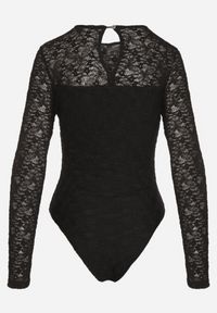 Born2be - Czarne Koronkowe Body z Długim Rękawem Esaressa. Okazja: do pracy, na spotkanie biznesowe. Kolor: czarny. Materiał: koronka. Długość rękawa: długi rękaw. Długość: długie. Wzór: aplikacja. Styl: biznesowy #4