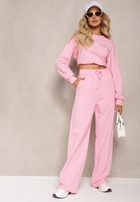 Renee - Różowe Szerokie Spodnie Dresowe z Elastycznej Bawełny Niarti. Kolor: różowy. Materiał: bawełna, dresówka #1