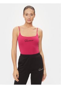 Guess Top Signature V4RP06 J1314 Różowy Regular Fit. Kolor: różowy. Materiał: bawełna