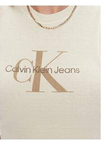 Calvin Klein Jeans Top J20J221564 Beżowy Slim Fit. Kolor: beżowy. Materiał: bawełna