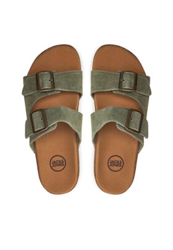 Jack & Jones - Jack&Jones Klapki Louis 12231428 Khaki. Kolor: brązowy. Materiał: skóra