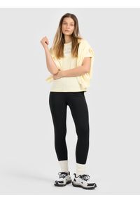 4f - 4F T-shirt regular z nadrukiem damski - żółty M. Okazja: na co dzień. Kolor: żółty. Materiał: bawełna, skóra, materiał. Długość: długie. Wzór: nadruk. Styl: casual #2