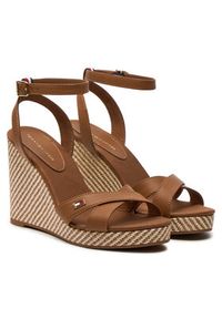 TOMMY HILFIGER - Tommy Hilfiger Sandały Im Raffia Sandal FW0FW08224 Brązowy. Kolor: brązowy. Materiał: skóra #4